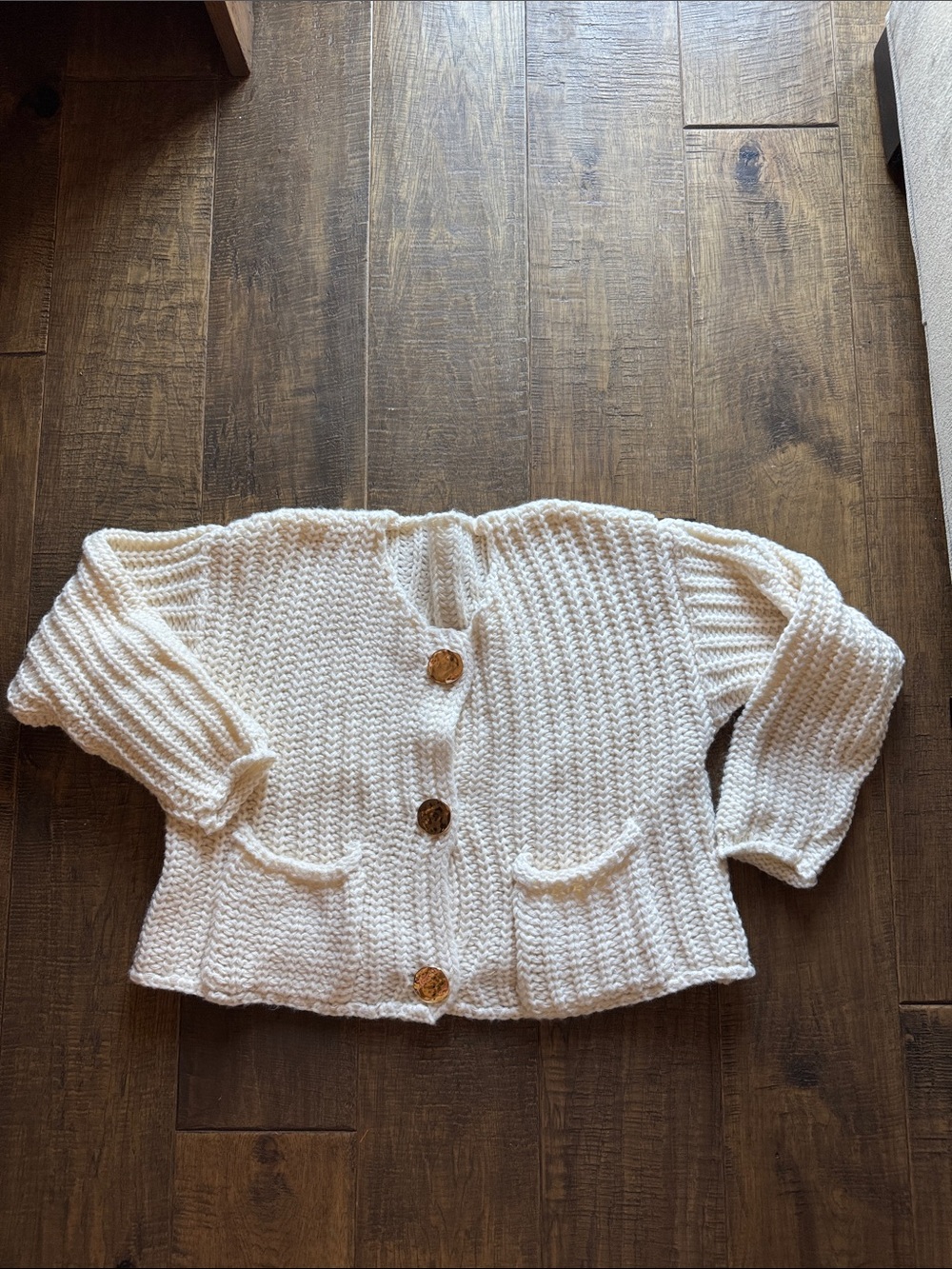 Chunky Cream Button-Front Women's Sweater Cardigan